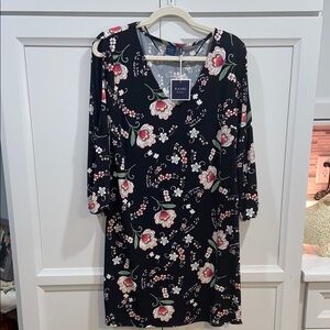 Kaari Blue Pink Sheath Dress V-Neck 3/4 Sleeve Size Med